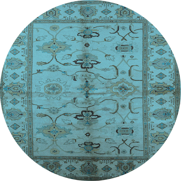 Round Machine Washable Oriental Light Blue Traditional Rug, wshurb895lblu