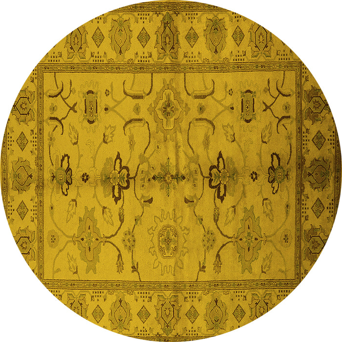 Round Oriental Yellow Traditional Rug, urb895yw