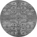 Round Machine Washable Oriental Gray Industrial Rug, wshurb896gry