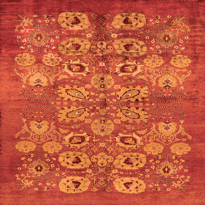 Square Machine Washable Oriental Orange Industrial Area Rugs, wshurb896org