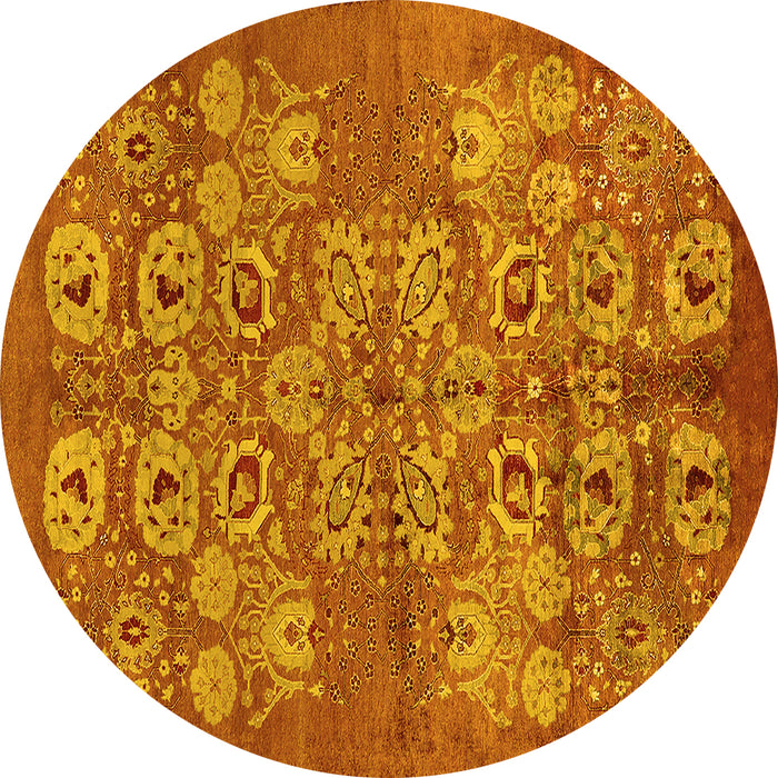 Round Oriental Yellow Industrial Rug, urb896yw