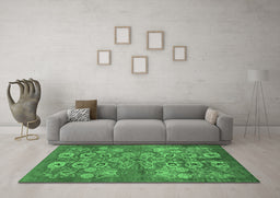 Machine Washable Oriental Emerald Green Industrial Area Rugs in a Living Room,, wshurb896emgrn