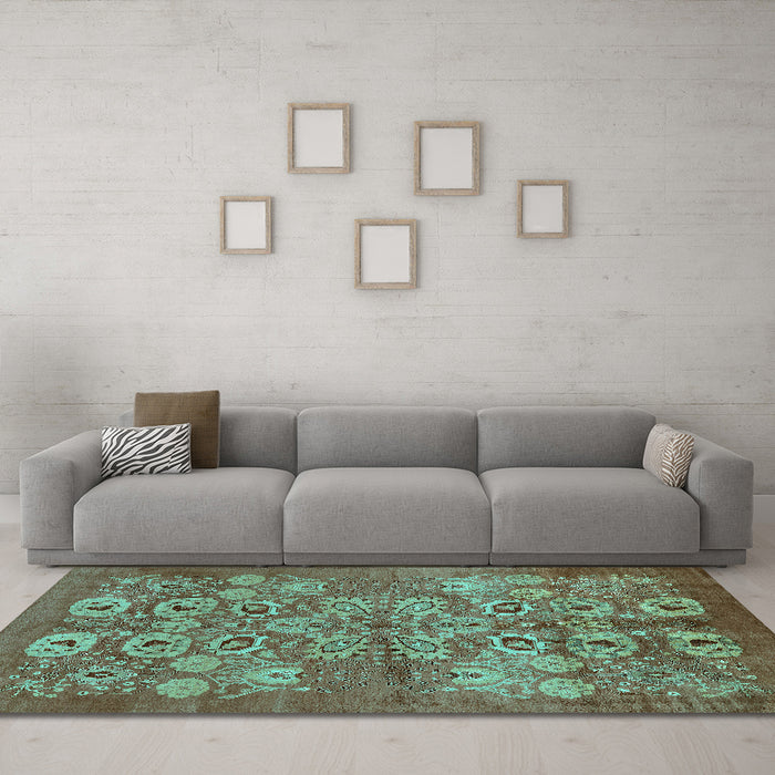 Machine Washable Oriental Turquoise Industrial Area Rugs in a Living Room,, wshurb896turq