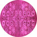 Round Machine Washable Oriental Pink Industrial Rug, wshurb896pnk