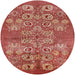 Round Mid-Century Modern Sunrise Orange Oriental Rug, urb896