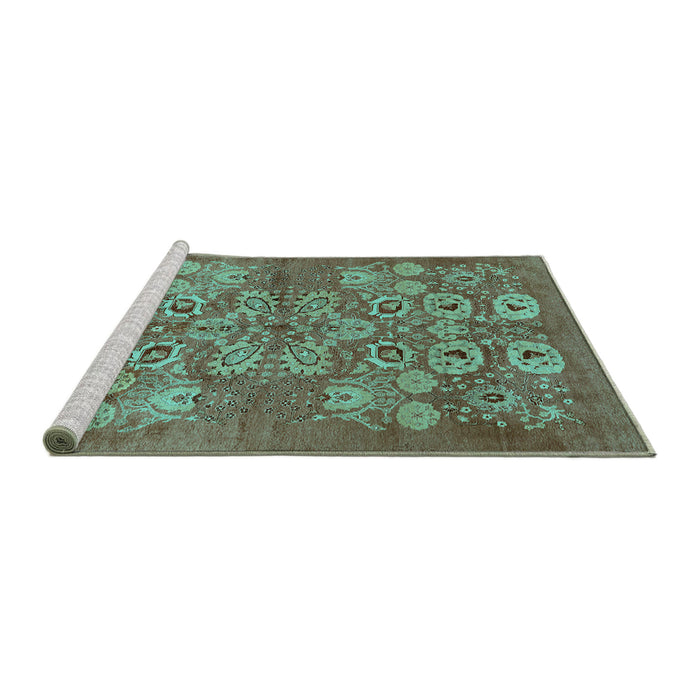 Sideview of Machine Washable Oriental Turquoise Industrial Area Rugs, wshurb896turq