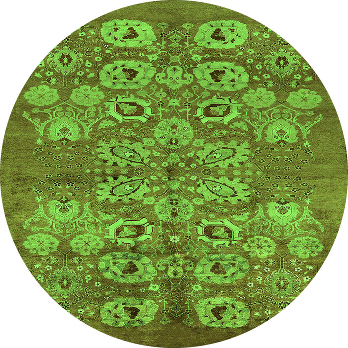 Round Machine Washable Oriental Green Industrial Area Rugs, wshurb896grn