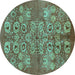 Round Machine Washable Oriental Turquoise Industrial Area Rugs, wshurb896turq