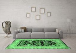 Machine Washable Oriental Emerald Green Industrial Area Rugs in a Living Room,, wshurb897emgrn