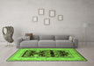 Machine Washable Oriental Green Industrial Area Rugs in a Living Room,, wshurb897grn