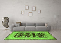 Machine Washable Oriental Green Industrial Rug, wshurb897grn