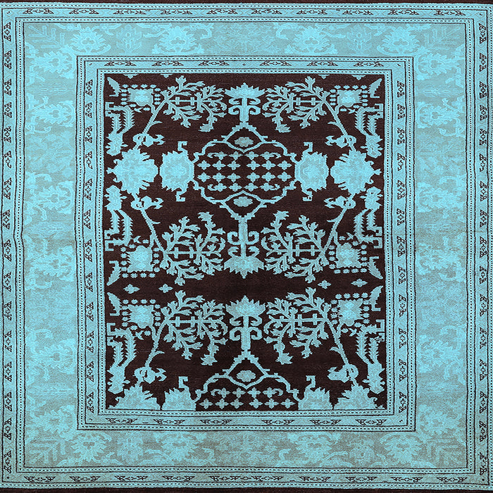 Square Machine Washable Oriental Light Blue Industrial Rug, wshurb897lblu