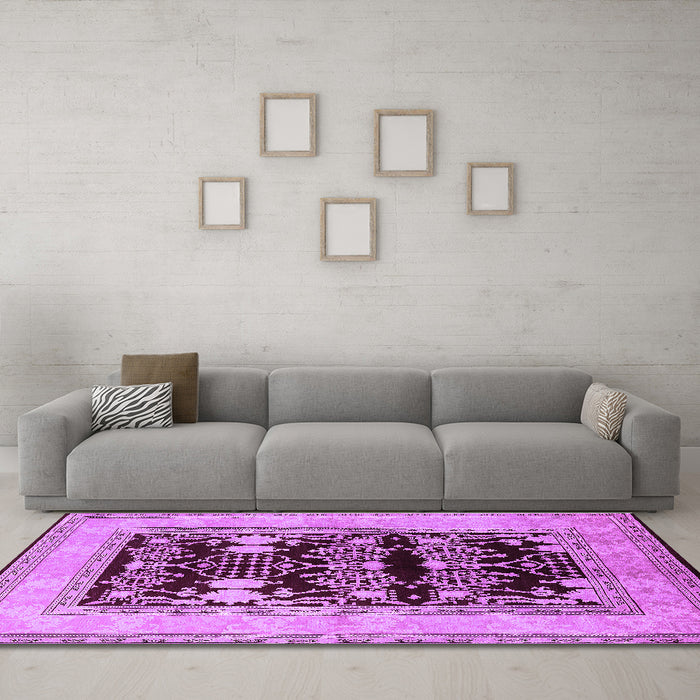 Machine Washable Oriental Purple Industrial Area Rugs in a Living Room, wshurb897pur