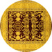 Round Oriental Yellow Industrial Rug, urb897yw