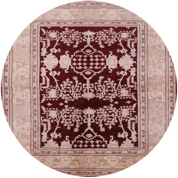 Round Mid-Century Modern Rose Pink Oriental Rug, urb897