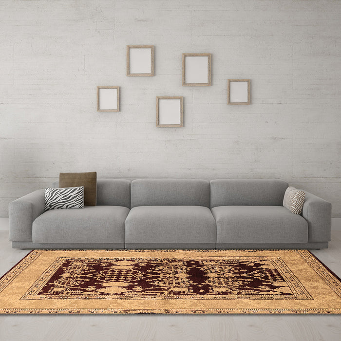 Machine Washable Oriental Brown Industrial Rug in a Living Room,, wshurb897brn