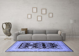 Machine Washable Oriental Blue Industrial Rug in a Living Room, wshurb897blu