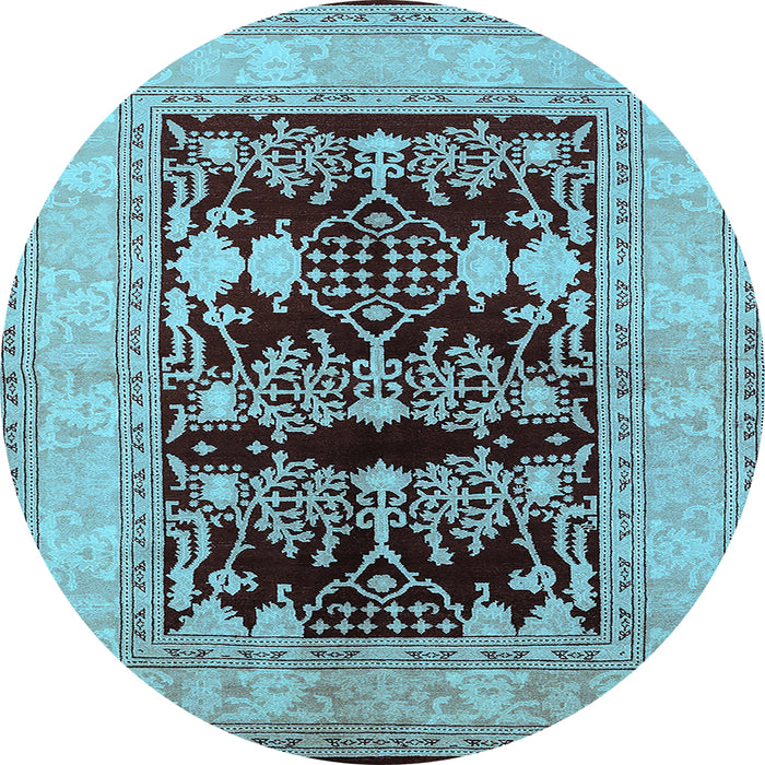 Round Machine Washable Oriental Light Blue Industrial Rug, wshurb897lblu