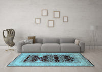 Machine Washable Oriental Light Blue Industrial Rug, wshurb897lblu