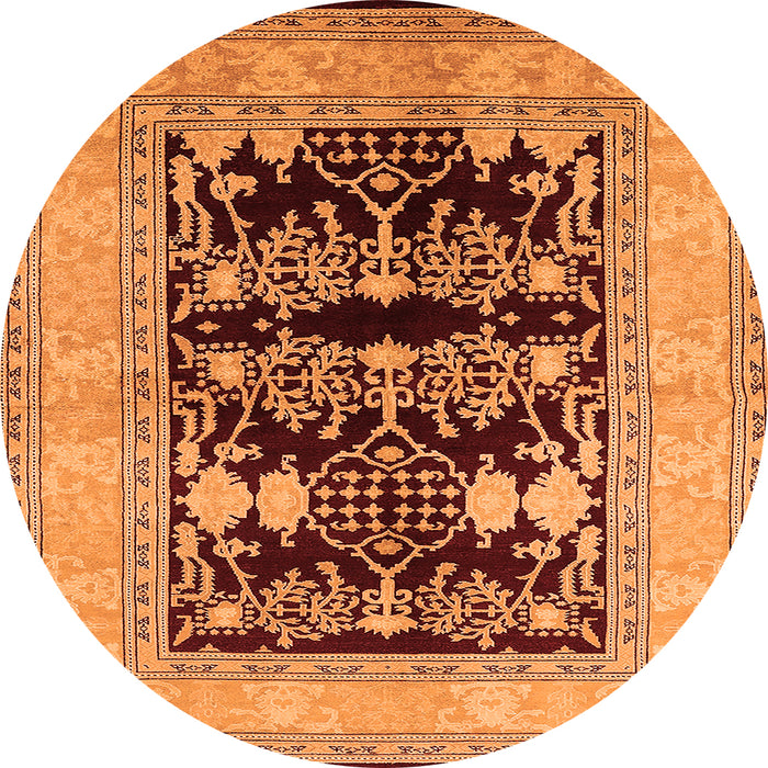 Round Machine Washable Oriental Orange Industrial Area Rugs, wshurb897org