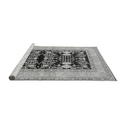 Sideview of Machine Washable Oriental Gray Industrial Rug, wshurb897gry