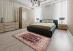 Mid-Century Modern Rose Pink Oriental Rug in a Bedroom, urb897