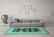 Machine Washable Oriental Turquoise Industrial Area Rugs in a Living Room,, wshurb897turq