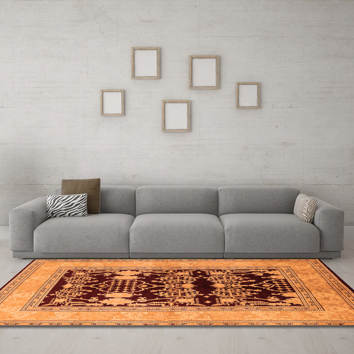 Machine Washable Oriental Orange Industrial Area Rugs in a Living Room, wshurb897org