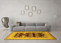 Machine Washable Oriental Yellow Industrial Rug, wshurb897yw