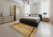 Mid-Century Modern Orange Oriental Rug in a Bedroom, urb898