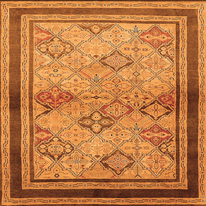 Square Machine Washable Oriental Orange Traditional Area Rugs, wshurb898org
