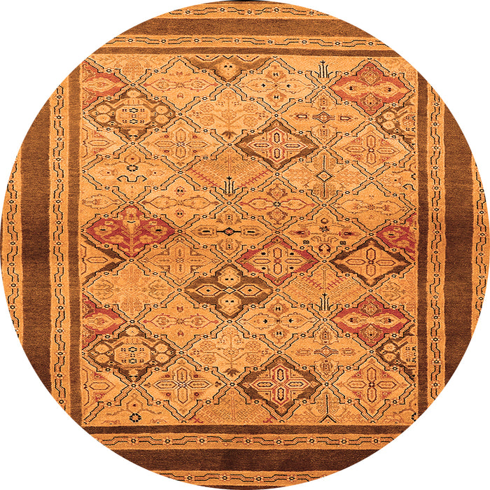 Round Machine Washable Oriental Orange Traditional Area Rugs, wshurb898org