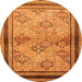 Round Machine Washable Oriental Orange Traditional Area Rugs, wshurb898org