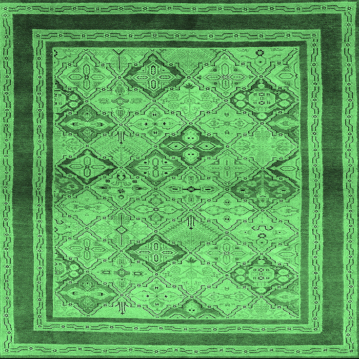 Square Machine Washable Oriental Emerald Green Traditional Area Rugs, wshurb898emgrn