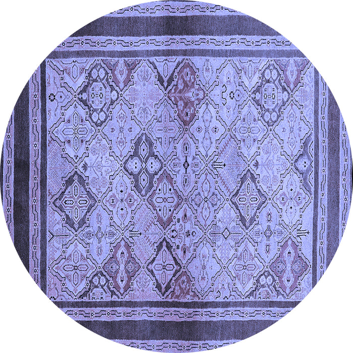 Round Machine Washable Oriental Blue Traditional Rug, wshurb898blu