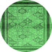 Round Machine Washable Oriental Emerald Green Traditional Area Rugs, wshurb898emgrn