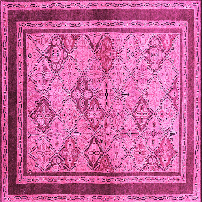 Square Machine Washable Oriental Pink Traditional Rug, wshurb898pnk