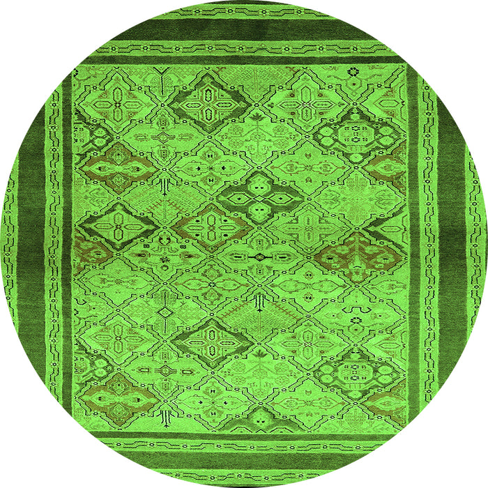 Round Machine Washable Oriental Green Traditional Area Rugs, wshurb898grn