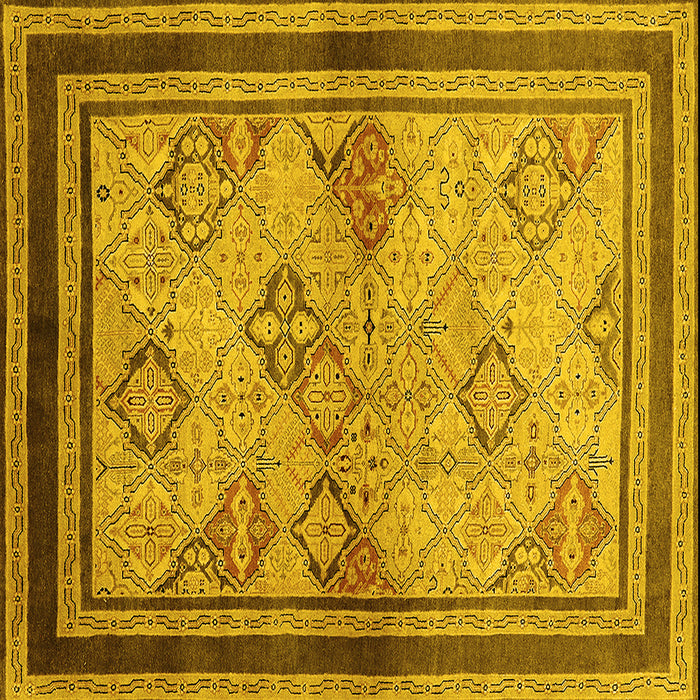 Square Machine Washable Oriental Yellow Traditional Rug, wshurb898yw