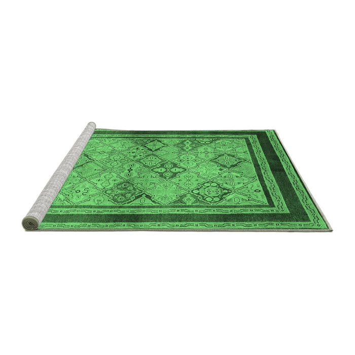 Sideview of Machine Washable Oriental Emerald Green Traditional Area Rugs, wshurb898emgrn
