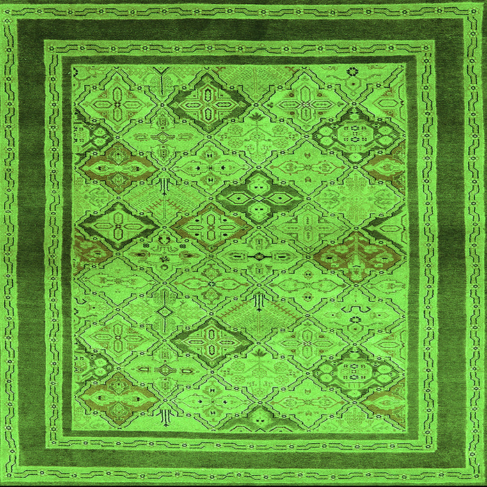 Square Machine Washable Oriental Green Traditional Area Rugs, wshurb898grn