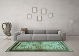 Machine Washable Oriental Light Blue Traditional Rug in a Living Room, wshurb898lblu