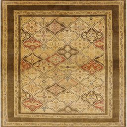 Square Mid-Century Modern Orange Oriental Rug, urb898