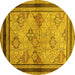 Round Oriental Yellow Traditional Rug, urb898yw