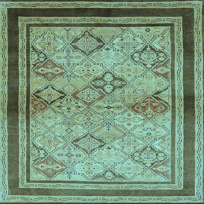 Square Machine Washable Oriental Light Blue Traditional Rug, wshurb898lblu