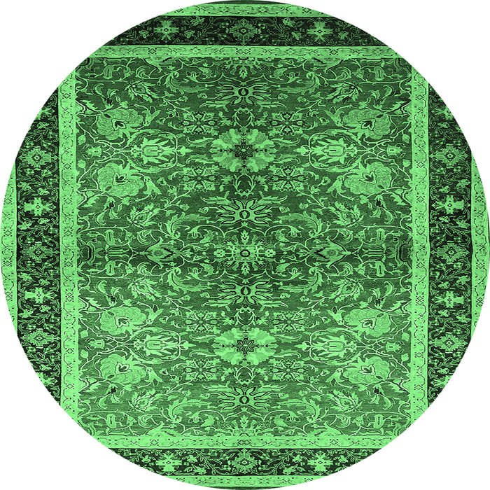 Round Machine Washable Oriental Emerald Green Traditional Area Rugs, wshurb899emgrn