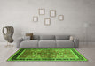 Machine Washable Oriental Green Traditional Area Rugs in a Living Room,, wshurb899grn