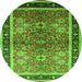Round Machine Washable Oriental Green Traditional Area Rugs, wshurb899grn