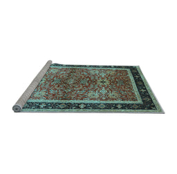 Sideview of Machine Washable Oriental Light Blue Traditional Rug, wshurb899lblu