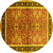 Round Machine Washable Oriental Yellow Traditional Rug, wshurb899yw